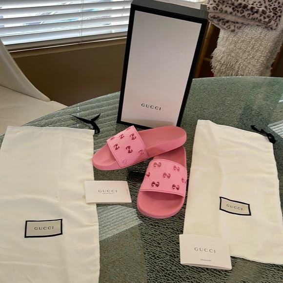 Gucci Shoes - GUCCI Pink Slides w/Dustbags and Box